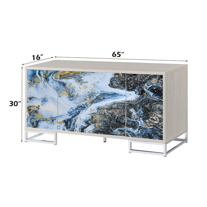 Liam - Console Cabinet - Blue Marble Print & Chrome ACME