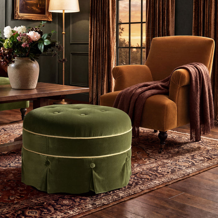 Maribel - Round Accent Ottoman - Olive Green Jennifer Taylor Home