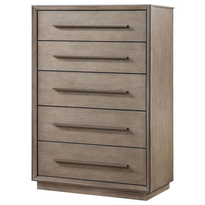 Prescott - 5 Drawer Bedroom Chest With Mitered Trim - Taupe Furniture Max