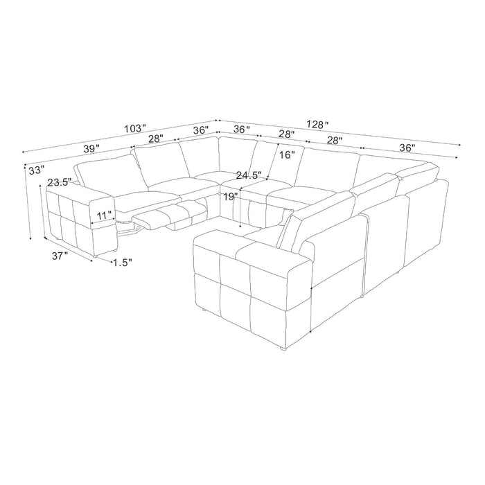 Upholstered Large Arms Sectional With Recliner Seats Home Essentials