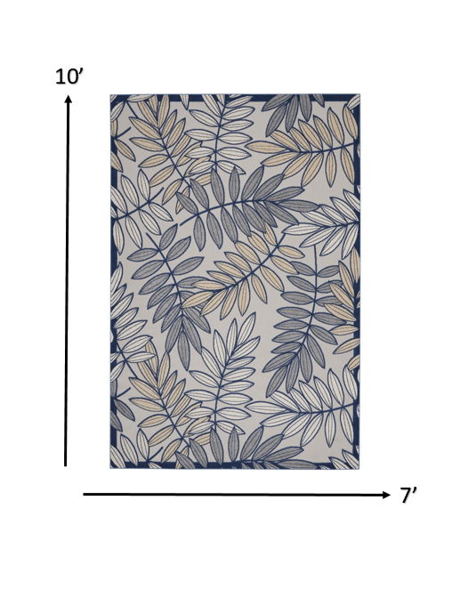 7' X 10' Floral Outdoor & Indoor Area Rug - Ivory / Blue