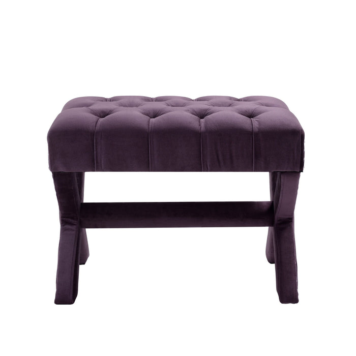 Velvet Tufted Ottoman - Plum