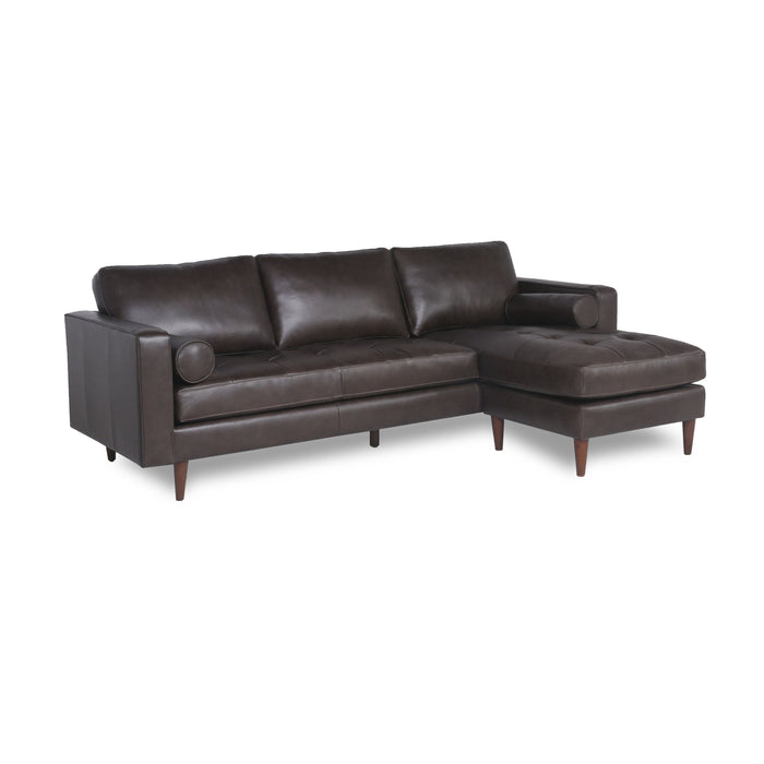 Mid-Century Tufted Leather Sectional With Reversible Chaise