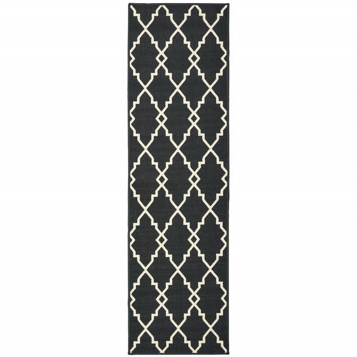 2' X 8' Indoor / Outdoor Area Rug - Black / Ivory