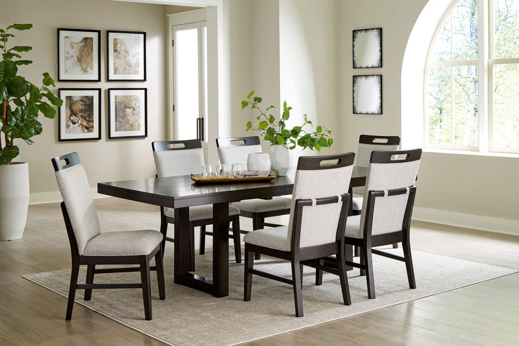 Neymorton - 7 Pc. - Rectangular Extension Table, 6 Side Chairs - Dark Grayish Brown Signature Design by Ashley®