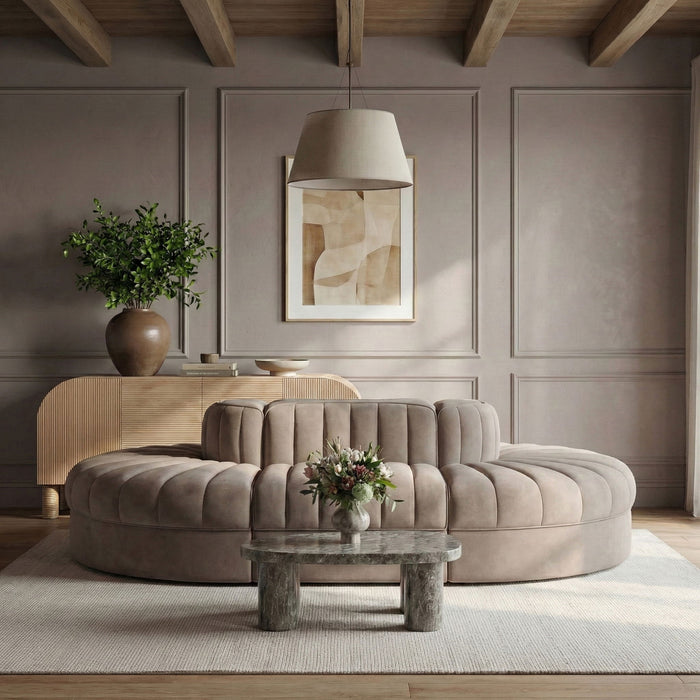 Rummi - Oval Velvet Performance Fabric Upholstered 6 Piece Modular Sectional Meridian Furniture