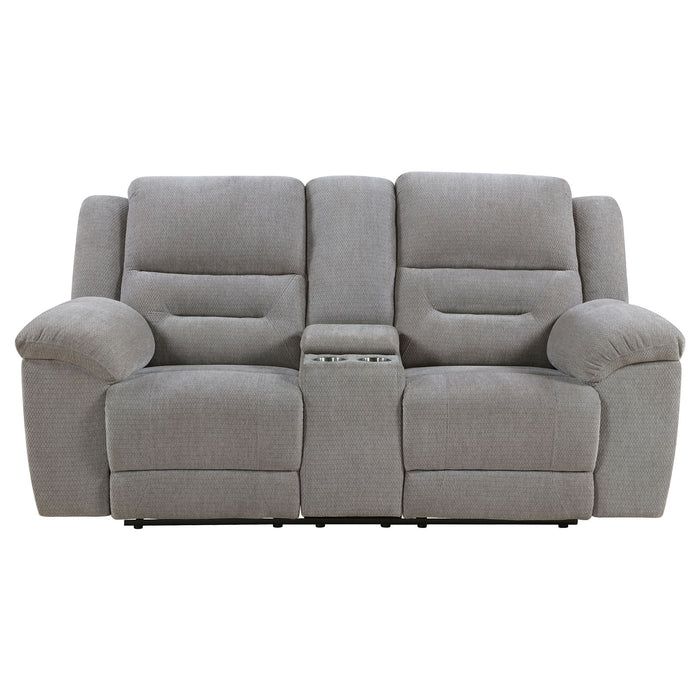 Sebring - Upholstered Manual Reclining Loveseat With Center Storage Console - Gray Furniture Max