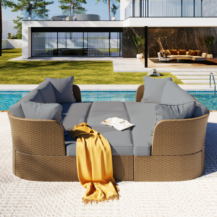 U_Style Customizable Outdoor Patio Furniture Set, Wicker Furniture Sofa Set With Thick Cushions, Suitable For Backyard, Porch - Gray