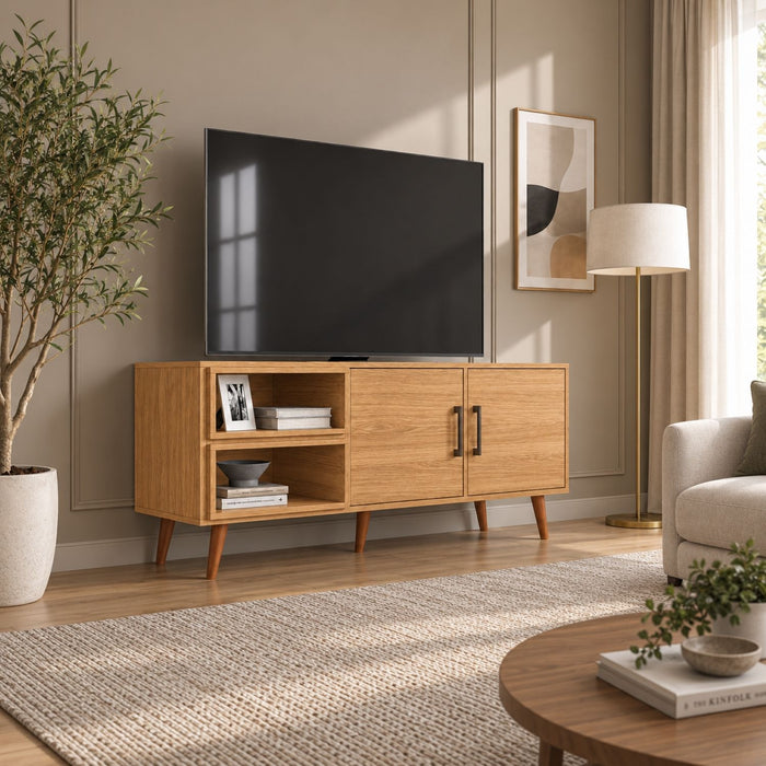 TV Stand For TVs Up To 60" With 2 Doors And 2 Open Shelves Home Essentials
