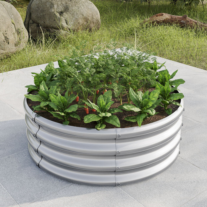 11.4" Tall Round Raised Garedn Bed, Metal Raised Beds For Vegetables, Outdoor Garden Raised Planter Box - Silver