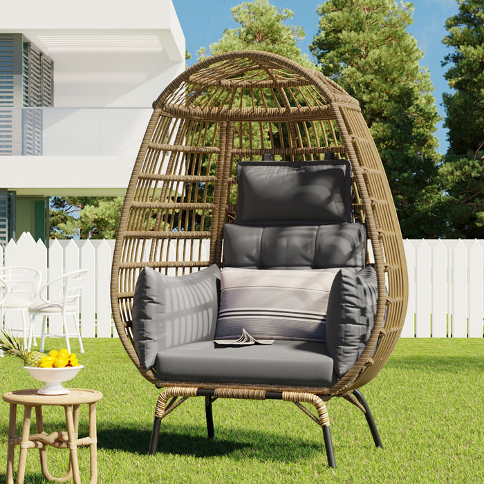 U_Style Rope Egg-Shaped Chair With Removable Cushion, Suitable For Courtyard, Garden, Balcony - Gray