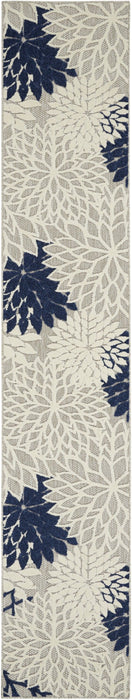 2' X 10' Floral Indoor & Outdoor Area Rug - Blue / Ivory