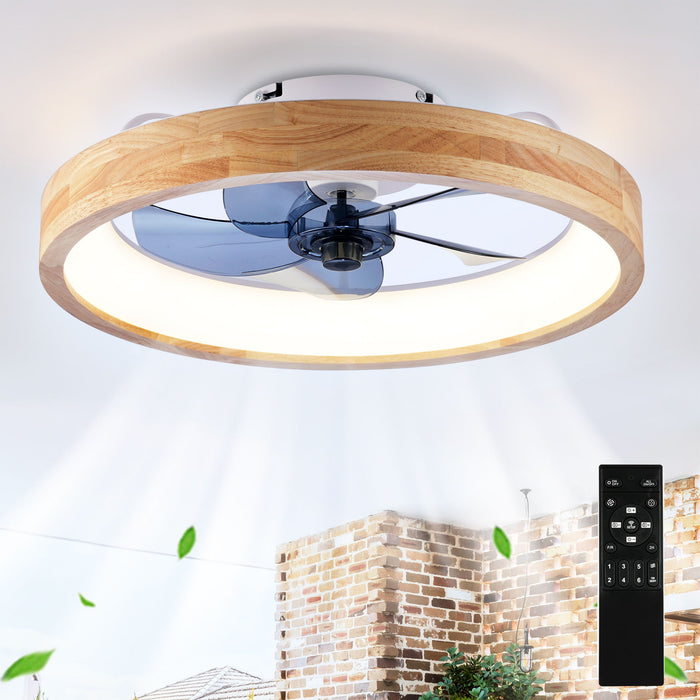Ceiling Fans With Lights And Remote, 3000 - 6500K Dimmable Flush Mount LED Fan Light, 6 Speeds, Quiet DC Motor For Living Room - Matte White / Natural Wood Daily Nest