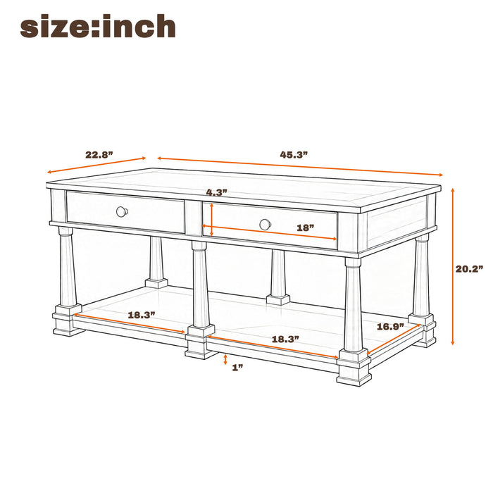 Coffee Table With 2 Storage Drawers & Lower Open Shelf Hearth and Haven