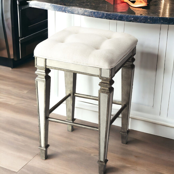 Backless Counter Height Bar Chair - White / Silver