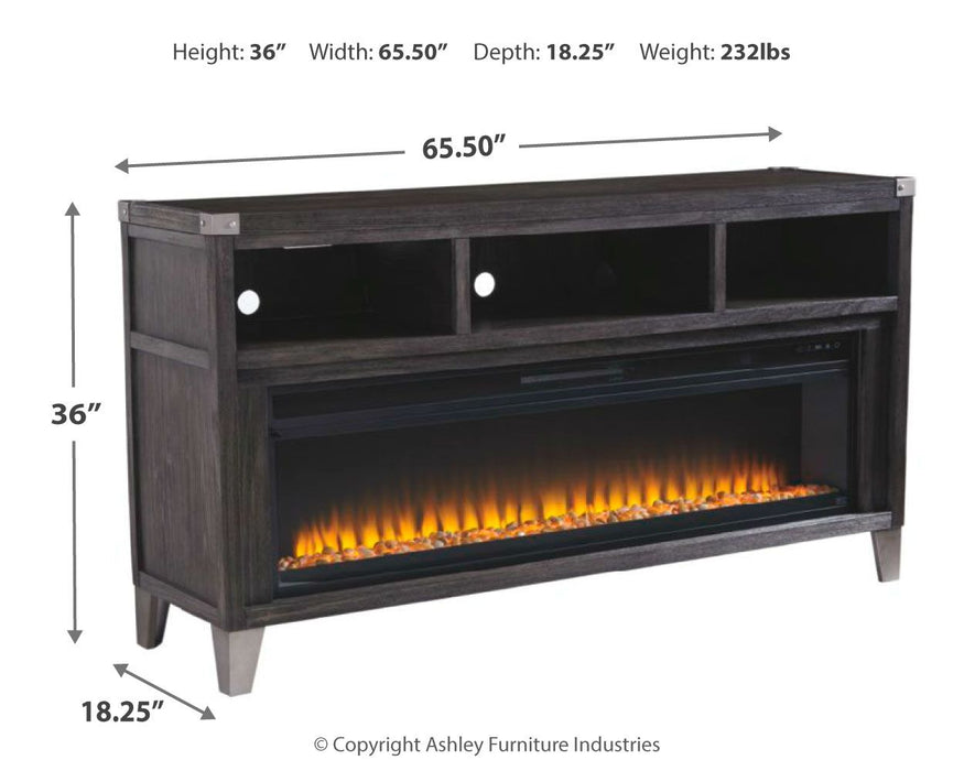 Todoe - 2 Pc. - 65" TV Stand With Wide Fireplace Insert - Gray Signature Design by Ashley®