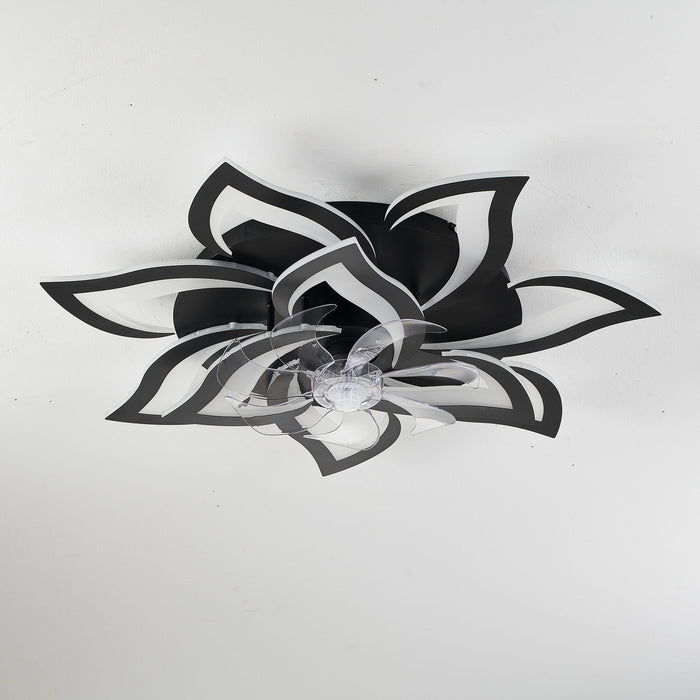 32" Flower Ceiling Fan With LED Dimmable Light, Low Profile Flush Mount Fan With Remote Control, 6 Speeds Daily Nest