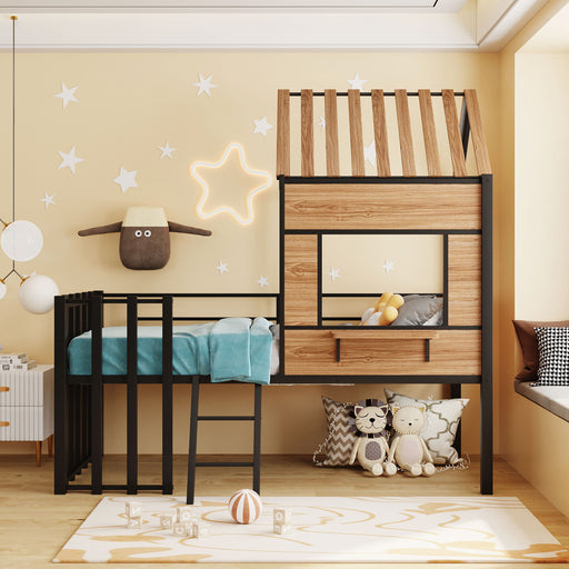 Loft Bed With Roof, Window, Guardrail, Ladder DreamHaus