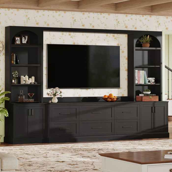 Arched Entertainment Center Wall Unit With 6 Drawers, Large TV Stand With Bookshelves Hearth and Haven