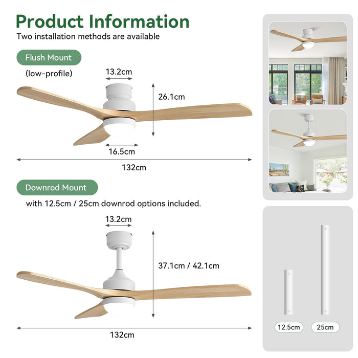 52" Ceiling Fan With Dimmable LED Light, 6 Speed DC Motor, 3 Blades Daily Nest