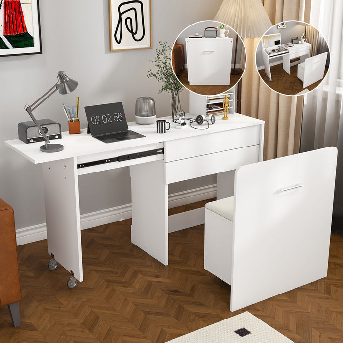 Folding Desk With Mirror And Storage Stol For Bedroom Home Essentials