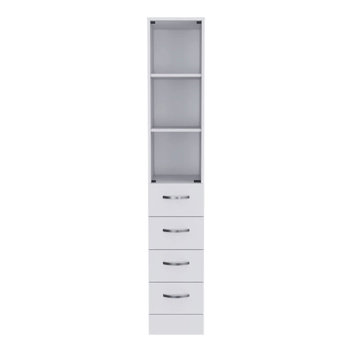 Linen Cabinet, 3 Shelves, 4 Drawers And Metal Handles - White Home Essentials