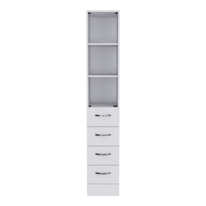 Linen Cabinet, 3 Shelves, 4 Drawers And Metal Handles - White Home Essentials
