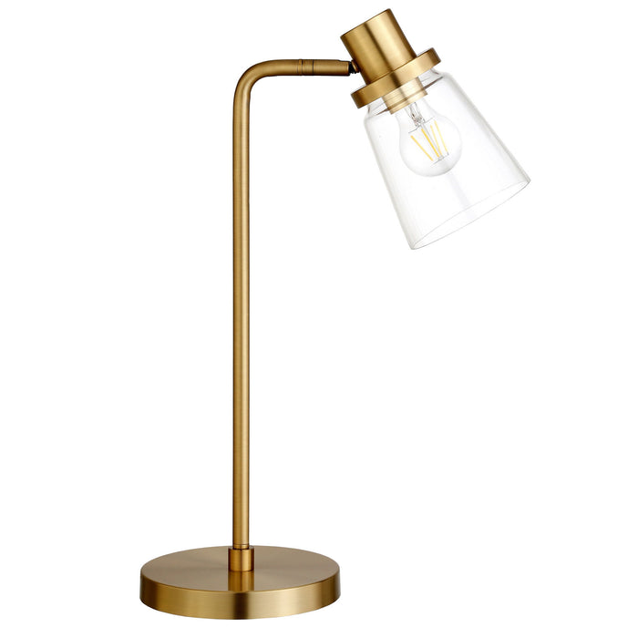 Metal Arched Table Lamp With Clear Cone Shade - Brass