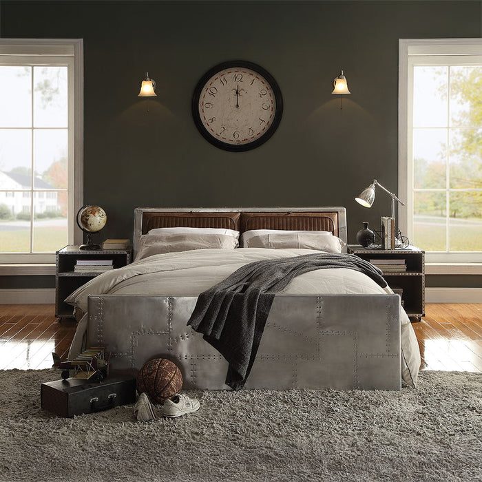 Brancaster - Queen Bed - Retro Brown Top Grain Leather & Aluminum ACME