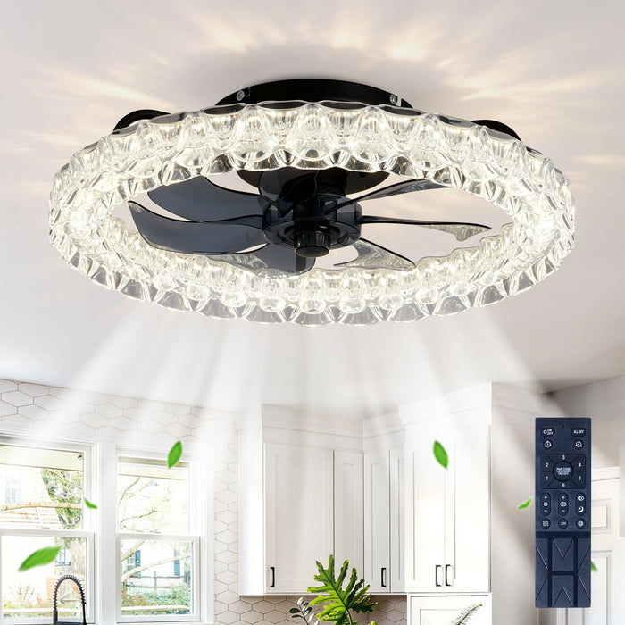 LED Light Source And Remote Control, 3000 - 6500K Dimmable Flush Mount LED Fan Light, 6 Speeds, Quiet DC Motor - Matte Black Daily Nest