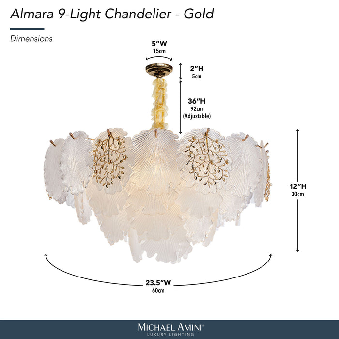 Michael Amini Lighting - Almara 9-Light Frosted Glass Chandelier - Frost / Gold Michael Amini