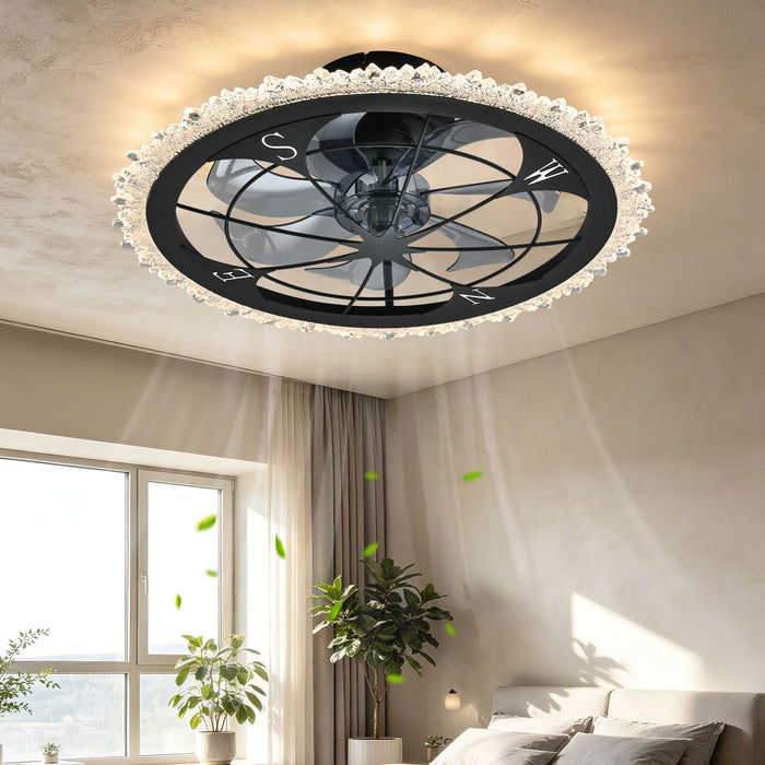 21" Caged Ceiling Fan With Dimmable LED Light And Remote Control, Low Profile Flush Mount Fan - Matte Black Daily Nest