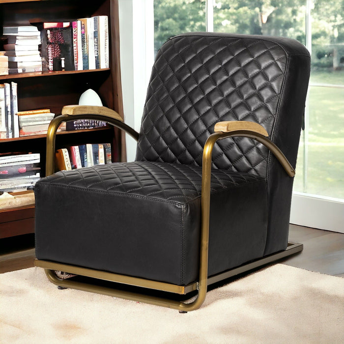 Leather Lounge Chair - Black / Gold