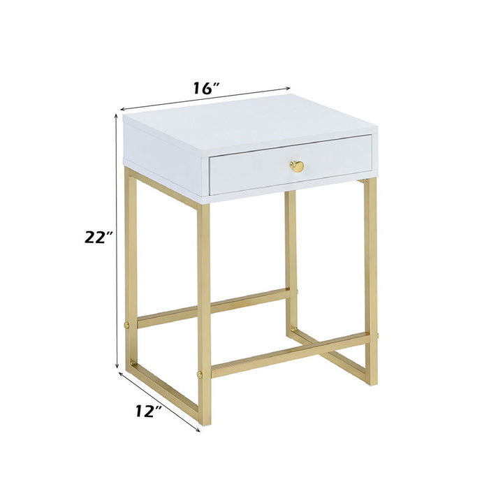 Coleen - Accent Table - White & Brass ACME
