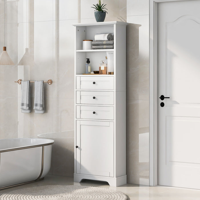 Tall Storage Cabinet With 3 Drawers And Adjustable Shelves For Bathroom Hearth and Haven