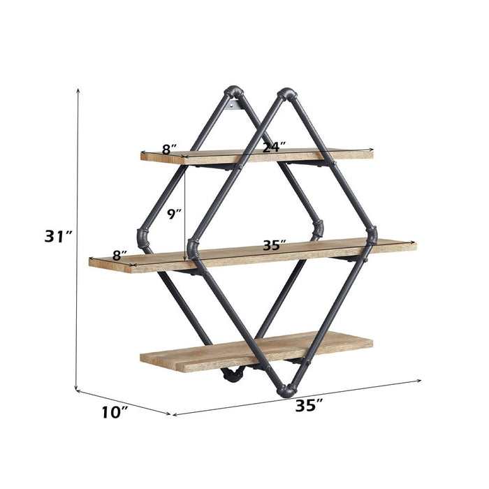 Brantley - 31" Wall Rack With 3 Shelves - Oak & Sandy Black ACME