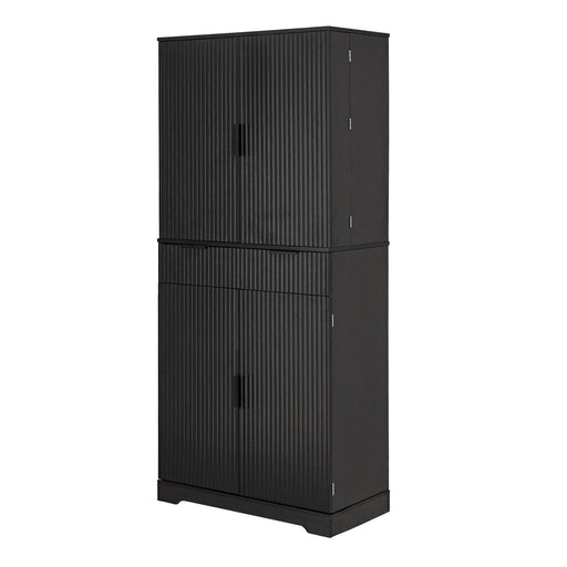 Fluted Kitchen Pantry Cabinet With 3 Keyboard Drawers & 6 Door Shelves Adjustable Home Essentials