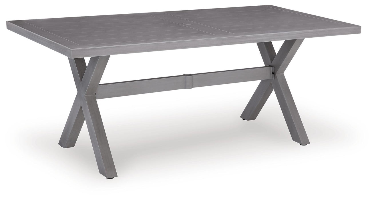 Half Moon Beach - Rectangular Dining Table With Umbrella Option - Gray Signature Design by Ashley®