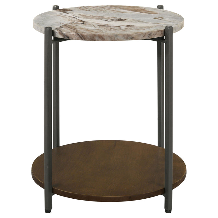 Bleskin - Round Accent Side Table With Shelf - White Furniture Max