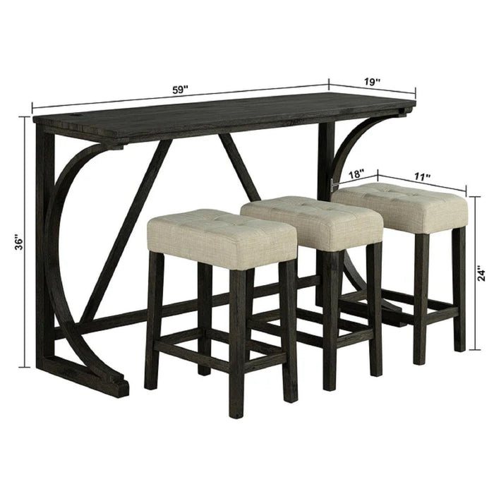 Dining Table Set With USB Charging Ports, Biscuit Tufted Stools - Beige / Brown Home Essentials