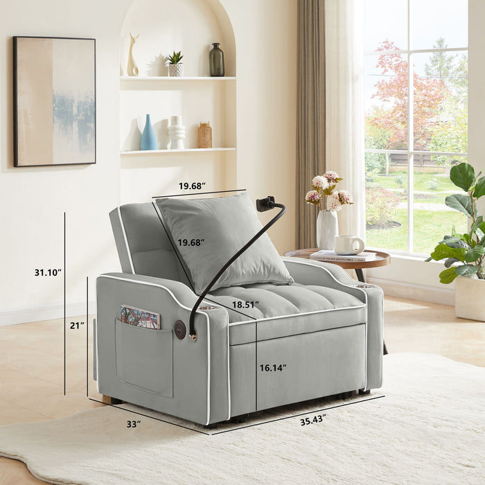 Convertible 3 In 1 Sofa Bed With Adjustable Sleeper Chair And Multi Pockets