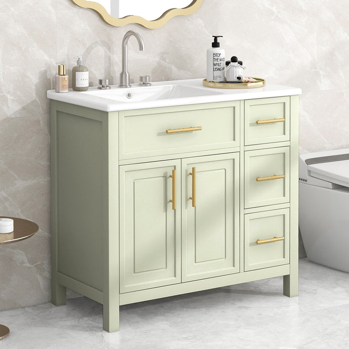 36" Bathroom Vanity With Sink, 2 Doors, 3 Drawers, Rectangular - White Hearth and Haven