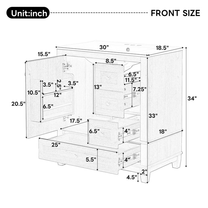 Freestanding Bathroom Vanity With Sink, Soft Close Doors & Drawers, Ample Storage - Wood Noble House