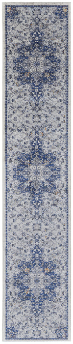 Floral Power Loom Distressed Stain Resistant Runner Rug - Gray Ivory And Blue - 8'