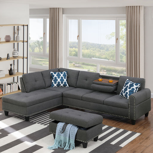 Alger - Left Hand Facing Sofa & Chaise With Ottoman - Dark Gray Urban Retreats