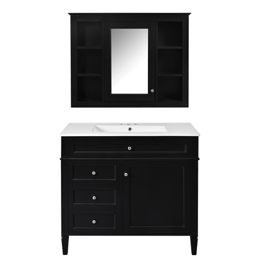 Bathroom Vanity With Mirror Cabinet, Single Sink With 2 Soft Closing Doors And 4 Drawers Hearth and Haven