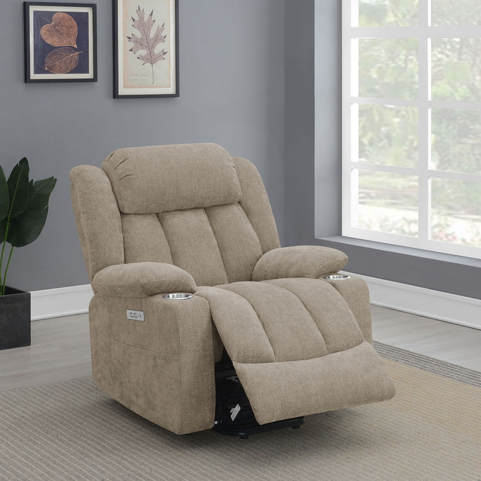 Beca - Upholstered Power Lift Recliner With Cupholders And USB Charging Furniture Max