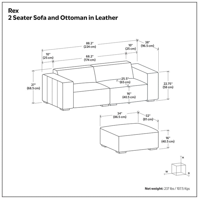 Rex - Handcrafted Sectional Sofa And Ottoman Simpli-Home