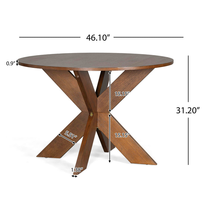 5 Piece Indoor Dining Set, Round Table & 4 Brown Arm Chairs - Beige / Brown / Cherry Noble House