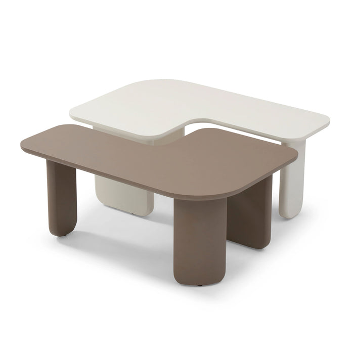 2 Pieces Modular Coffee Table Set, Free Combination - Khaki / White Home Essentials